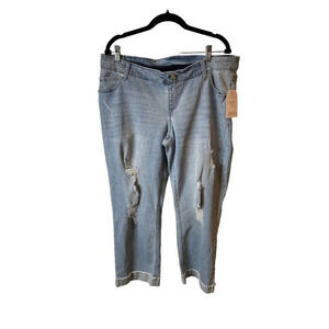 Time & Tru Women's XL Maternity Boyfriend Jeans Distressed Light Wash Preppy NEW